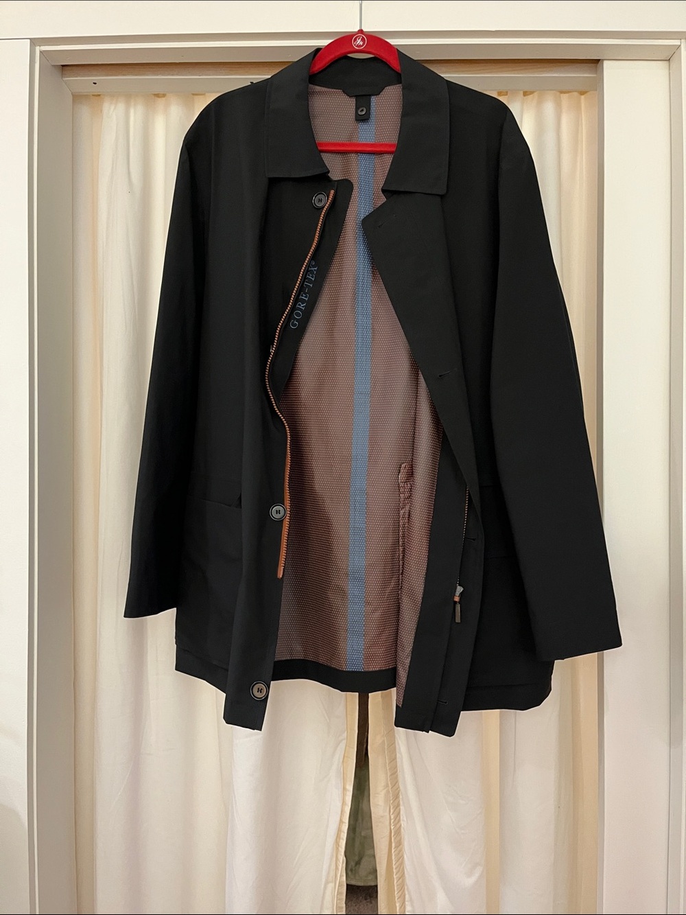GORE-TEX Black Men's Raincoat with Zip and Button Front